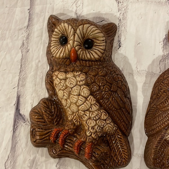 Vintage 70s Owl Pair Set of Two Foam Wall Hangings MCM - Picture 3 of 9